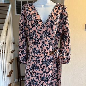 NWOT Pretty J Crew Wrap Style Dress Mauve Pink and Black Floral Size 6